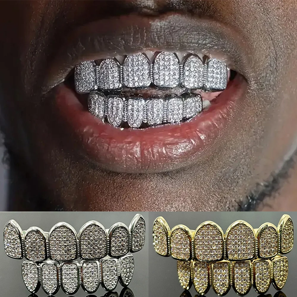 ELZ-Dents en pierre CZ entièrement glacées pour femmes et hommes, haut de bijoux, grilles dentaires astronomiques, accolades Hip Hop, capuchons de dents, R156