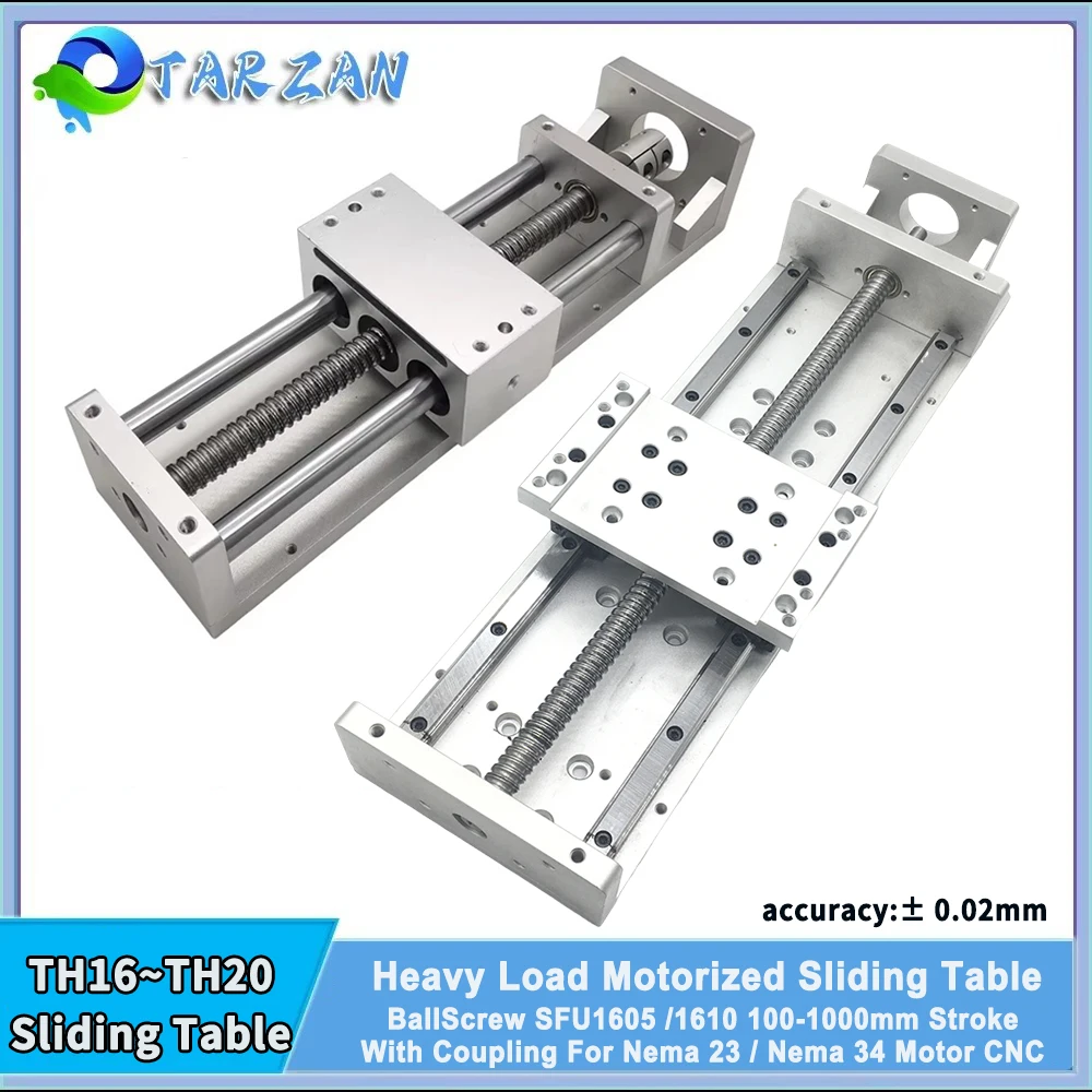 CNC Heavy Load Ballscrew Sliding Table Linear Module Motorized Aluminum Linear Stage Single Axis Robot XYZ Axis 0.02mm Accuracy