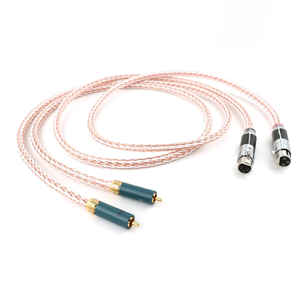 Hifi 8TC 7N OCC Pure copper Xlr to Rca  Male Cable,  3 Pin 2 XLR female to 2RCA Audio Cable