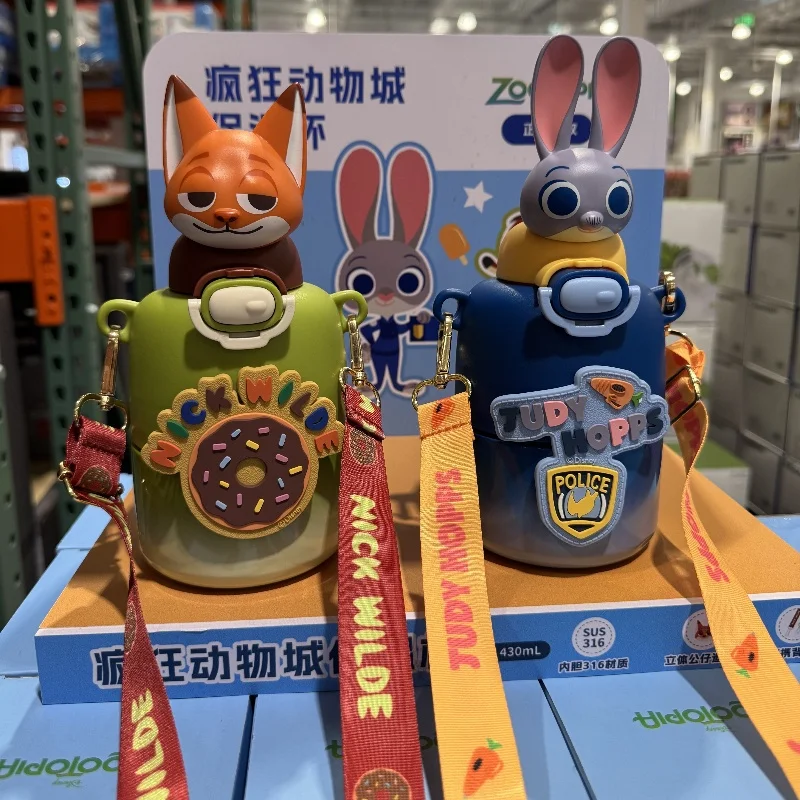 

Original Zootopia Nick And Judy Themed Insulated Cup - Kids' Water Bottle (Straight Drink & Straw Cup) Anime Peripheral Toy Gift