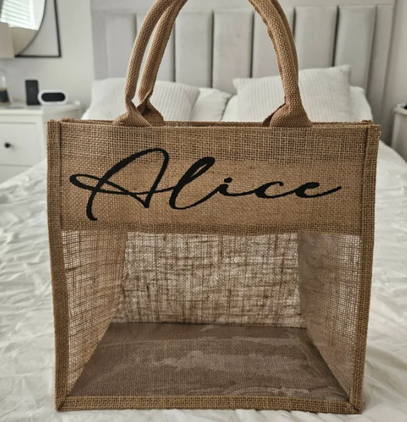 

Personalized Bridesmaid Proposal Bag Burlap And PVC Bag bridesmaid Gift Bag Letter Tote Bag Bachelor Party Bag Beach Gift Bag