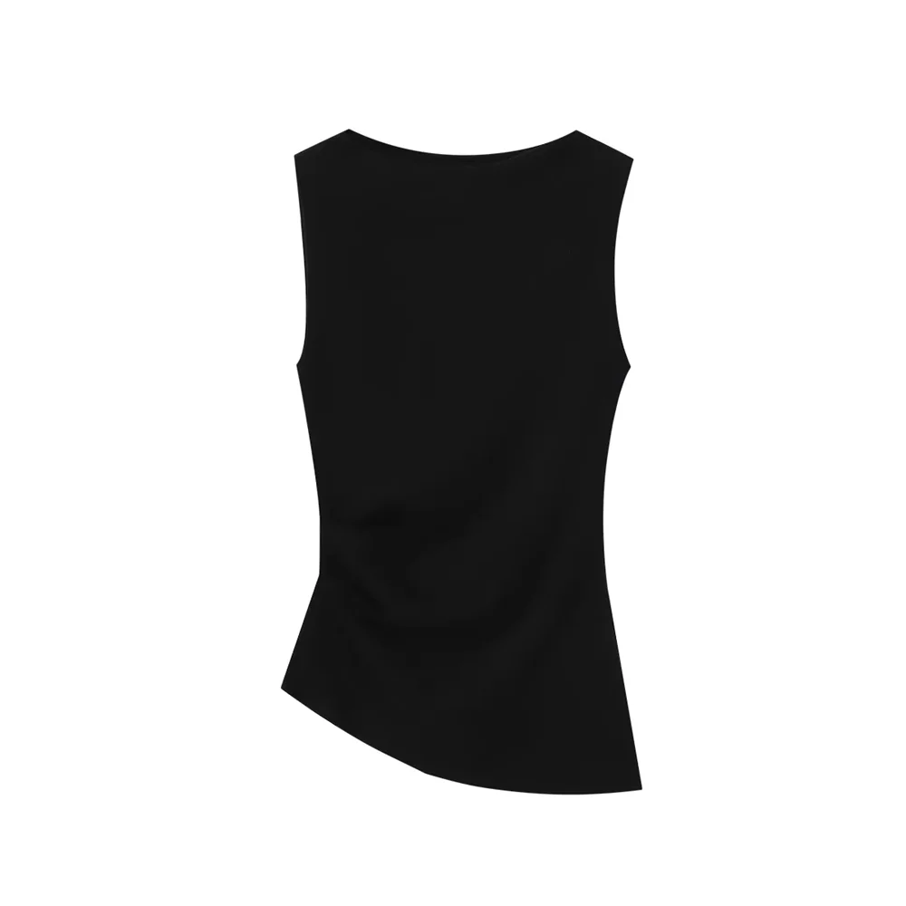 ملابس نسائية صيفية جديدة PB&ZA2025 ذات ثنيات غير متماثلة ومزاجية بسيطة ونحيفة بدون أكمام