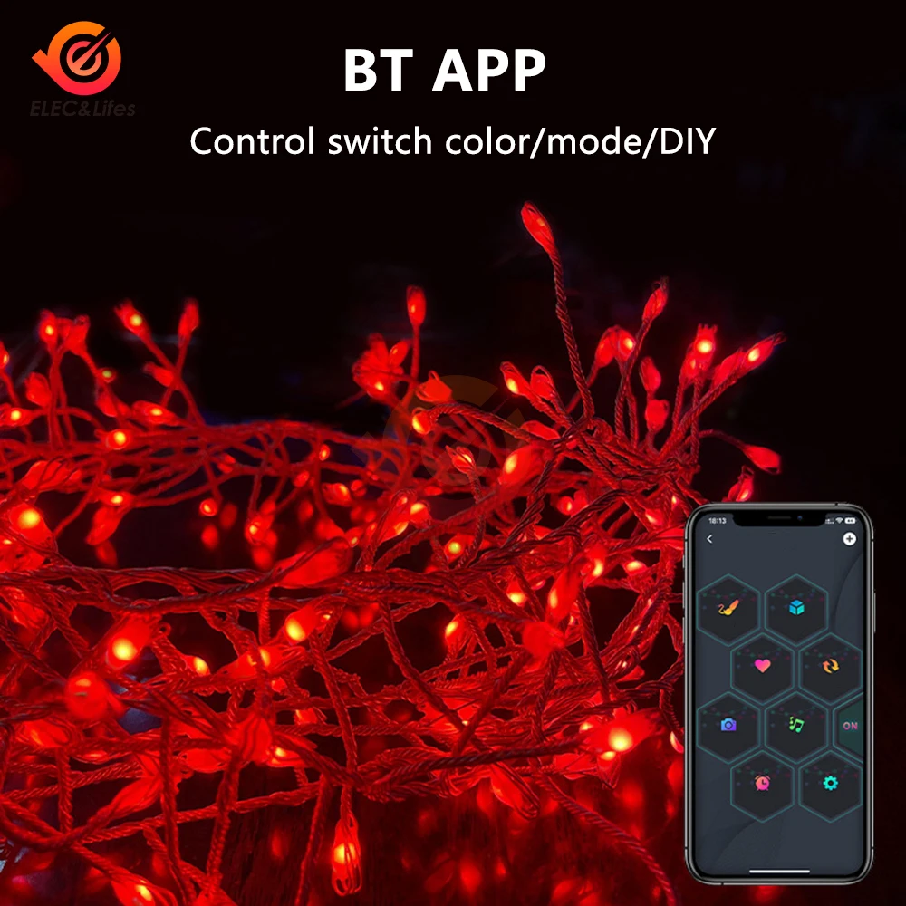 120 luces LED con pilas, guirnalda de alambre de cobre, luces de cadena para exteriores, jardín, fiesta, boda, decoración navideña, Control por aplicación