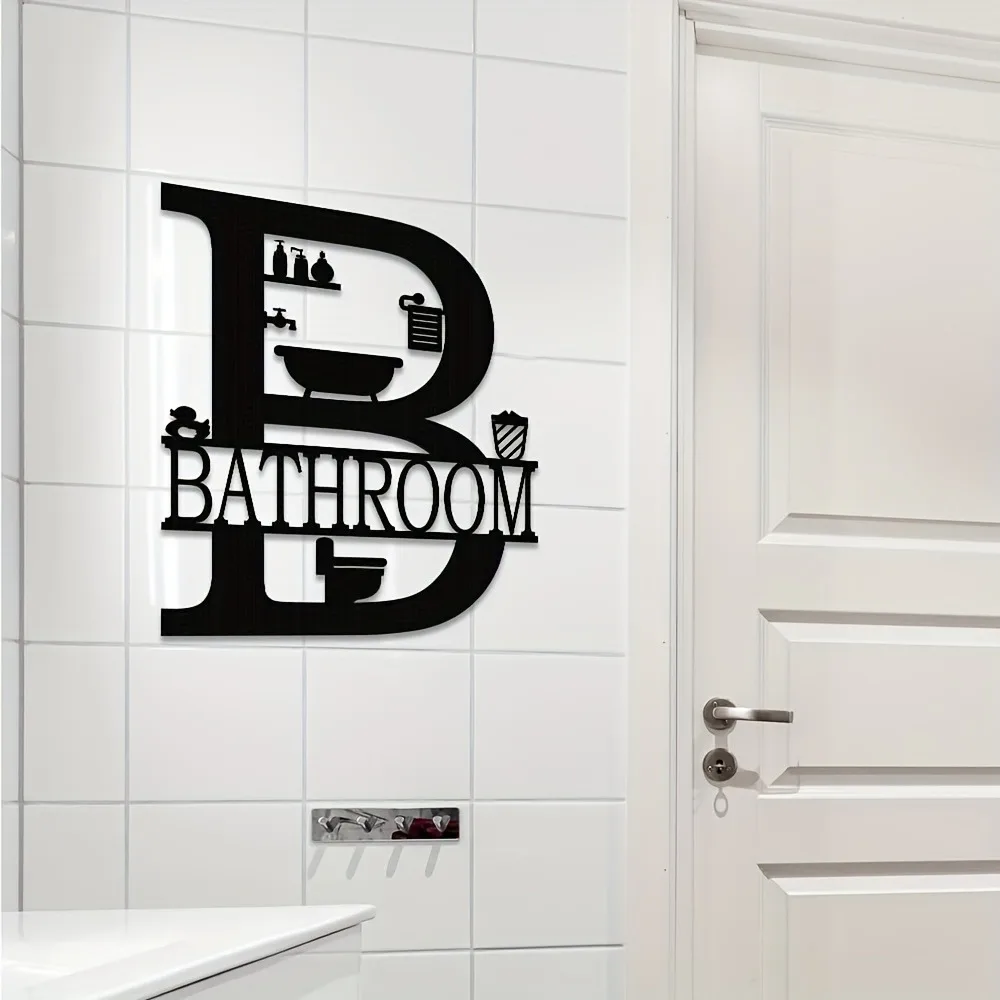 

Chic Black Metal Bathroom Wall Art - Farmhouse Style, Funny Modern Home Decor Sign, Reusable Matte Finish, Self-Adhesive