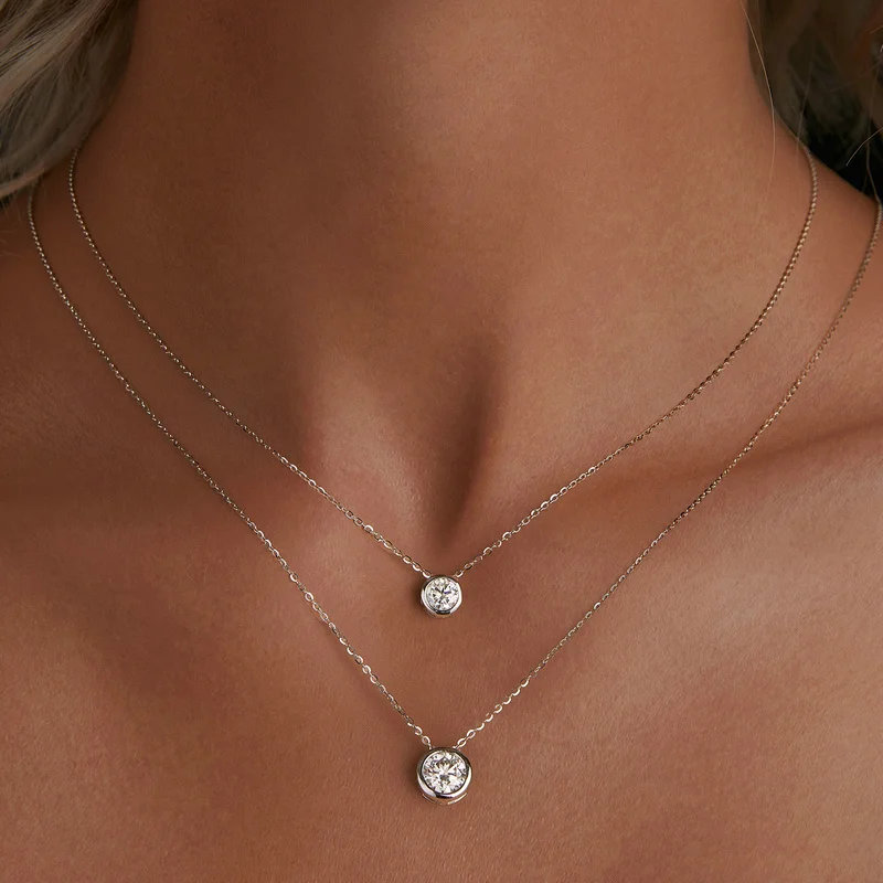 Bamoer U Moissanite Necklace 925 Sterling Silver Unique Bezel Setting Design Certified Necklace Fine Jewelry D Color VVS1
