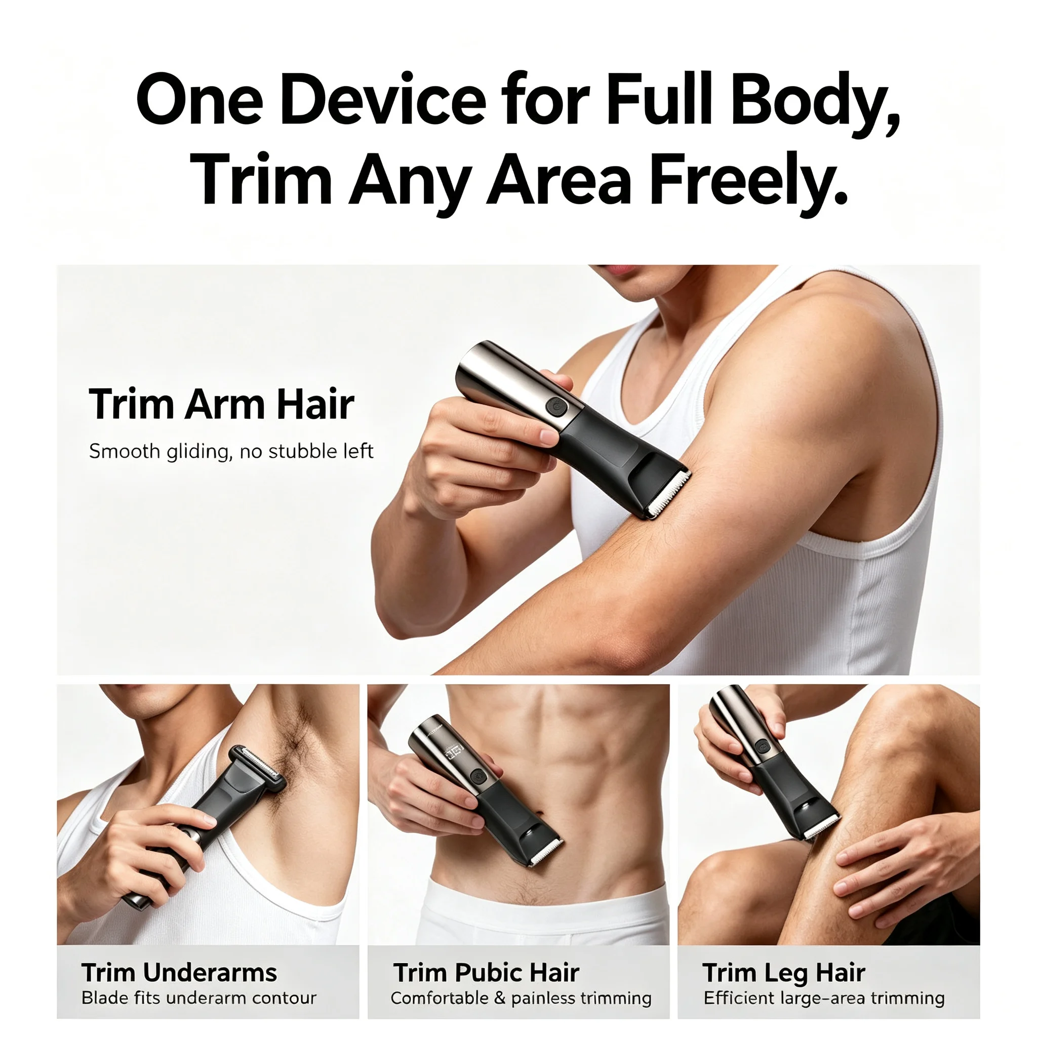 Komingdon Body Hair Trimmer for Men Groin Electric Shaver Rechargeable Waterproof Wet Dry Cordless Underarm Intimate Grooming