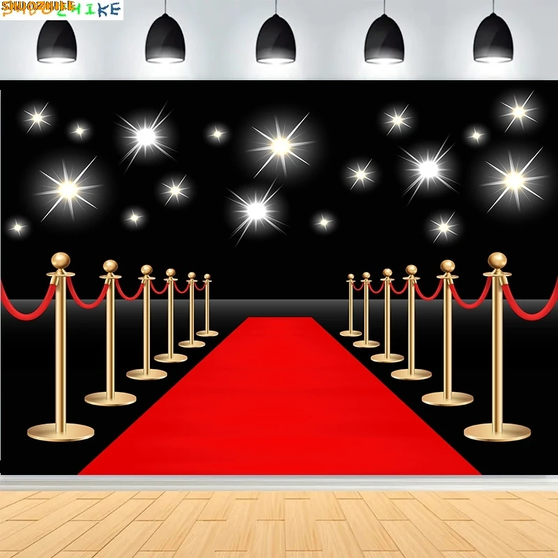 

Red Carpet Stage Shining Spotlights Photography Backdrops Stair Lighting Bollywood Golden Regal Awards Photo Background WT-01