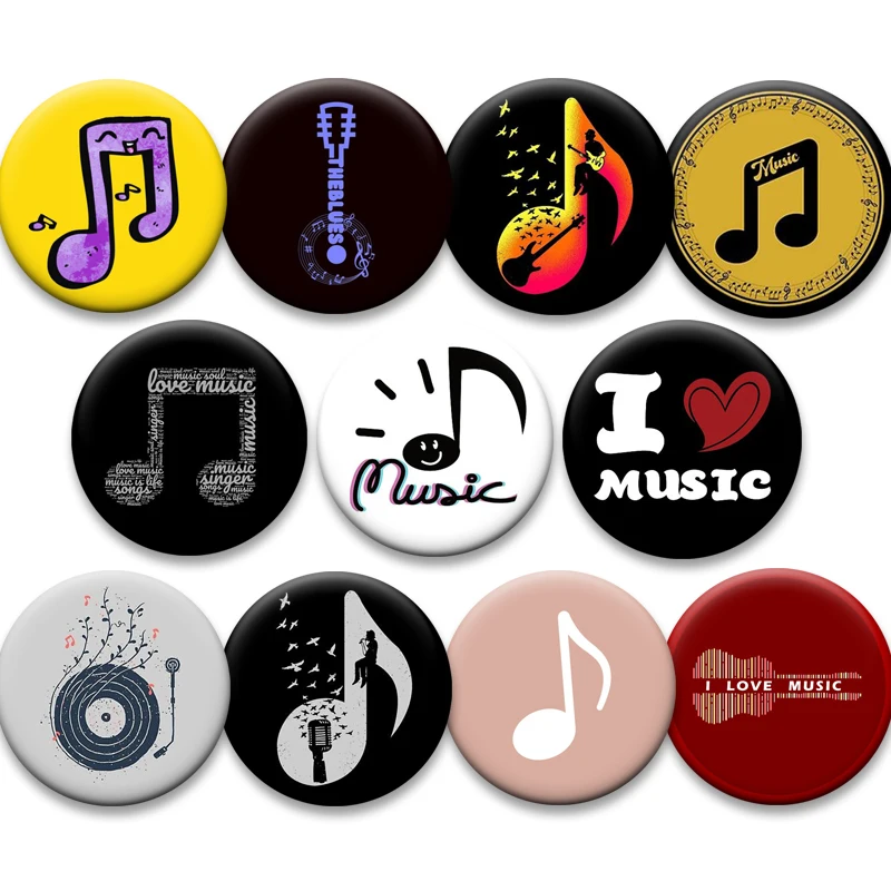

Musical Note Creative Badge I Love Music Exquisite Tinplate Pins Cute Earphones Musical Instrument Round Handmade Brooches