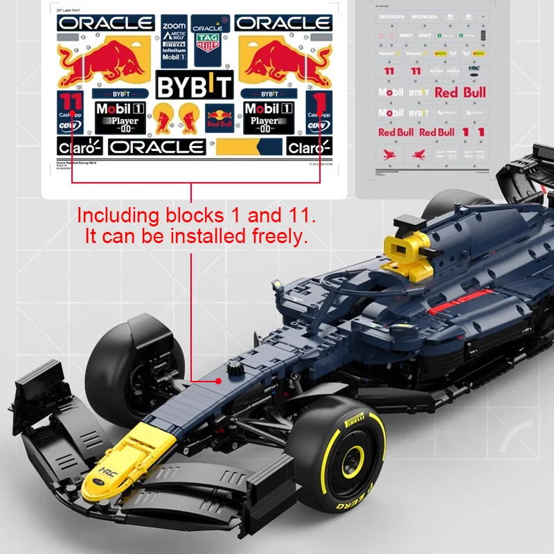 1:8 テクニカル F1 レッドブル RB19 # 1 フェルスタッペン # 11 ペレス レーシング フォーミュラ ビルディング ブロック モデル MOC RC カー レンガのおもちゃと 1:24 スケール