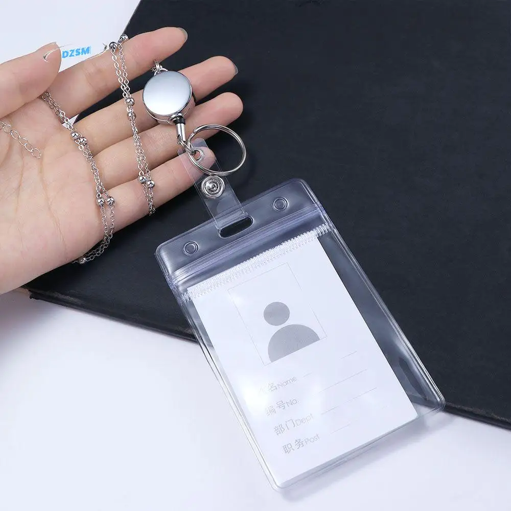 

Waterproof Name Card Keychain Retractable Badge Reel Lanyard Badge Holder Necklace DIY Beaded Lanyard with ID Card Holders