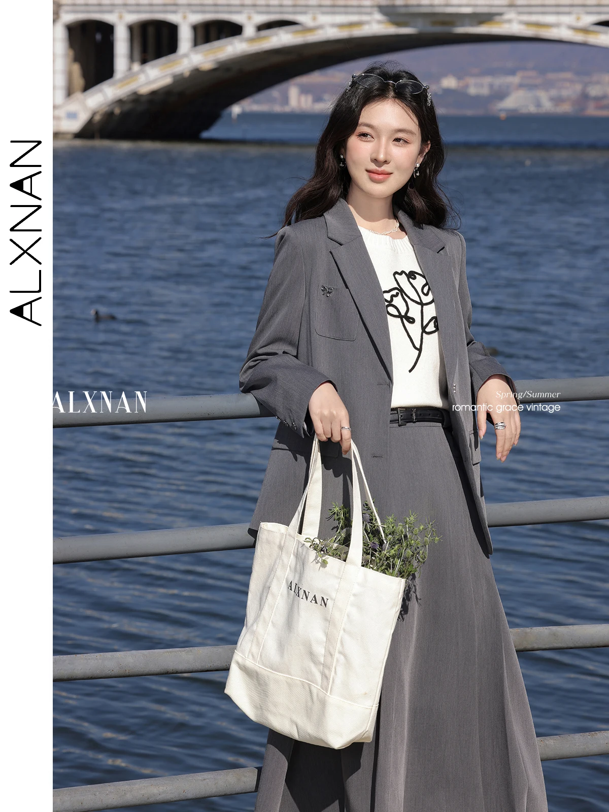 ALXNAN gris élégant femmes Blazers 2025 printemps nouveau décontracté bureau dame à manches longues manteau mode polyvalent Blazers Femme L52903