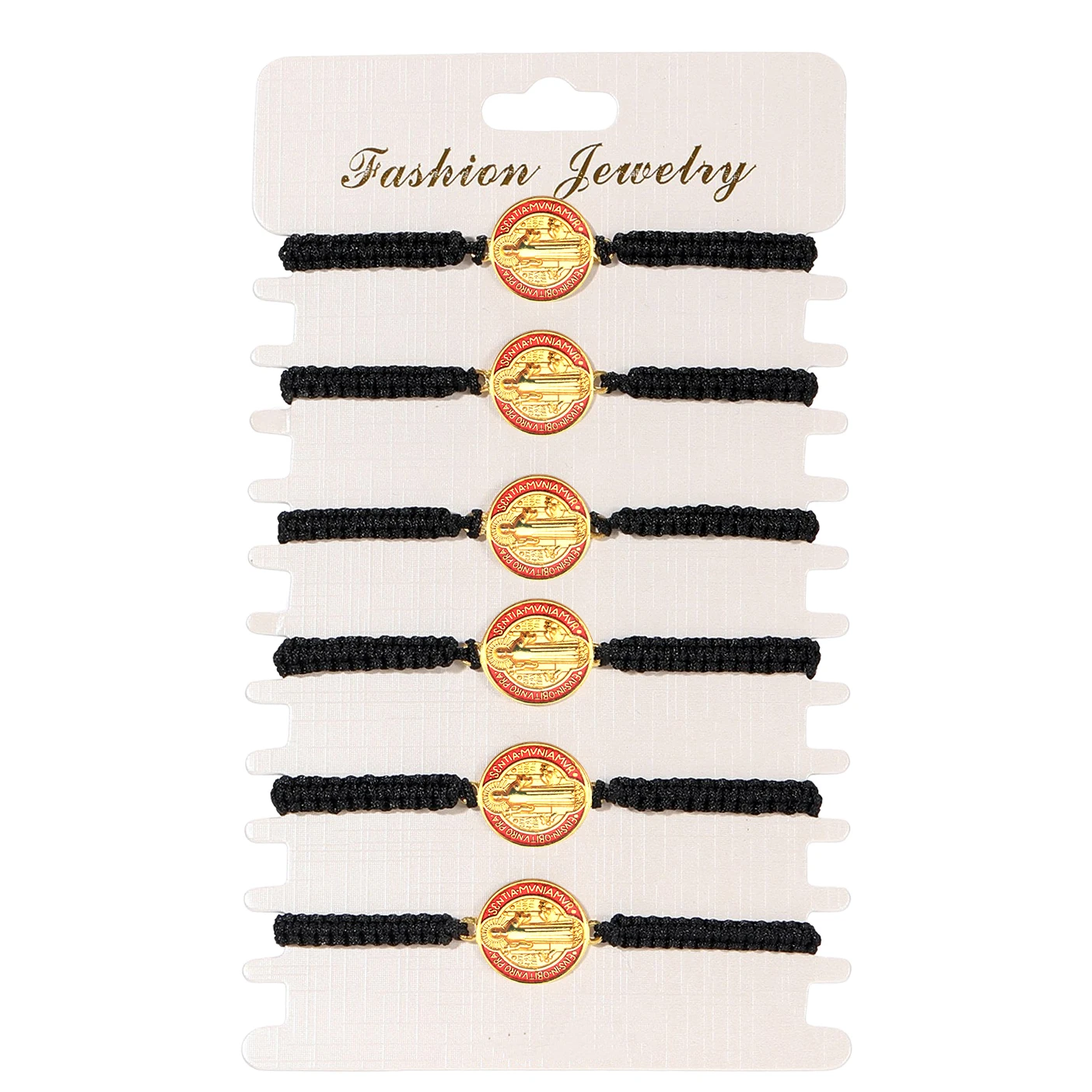 6 قطعة سان بينيتو أساور الأسود حبل الحبل قابل للتعديل سوار ضعف الجانب سانت بينديكت ميدالية قلادة الصلاة أساور