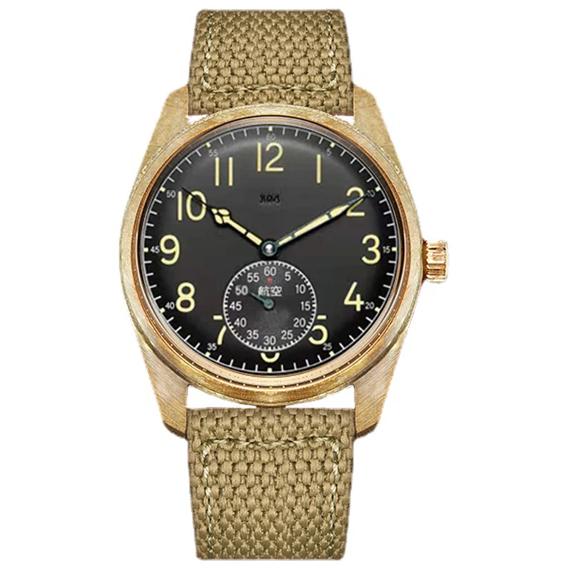 

Merkur Watch Bronze Case 304 Vintage Military Watch Mechanical Mens Subsecond Hand Watch Oil Yellow Luminous Handwind Watch