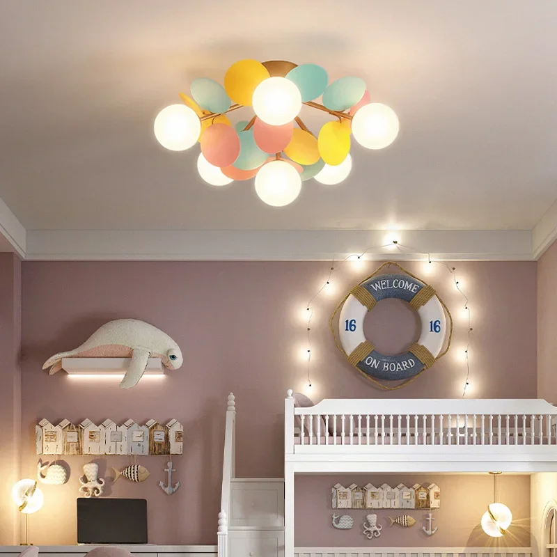 Modern LED Ceiling Light Fixture For Children\'s Room And Aisle, Bedroom Lighting Iron Sheet Glass Ball Color Chandelier