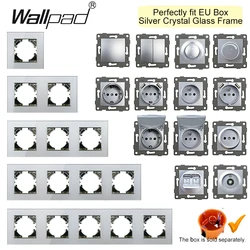 Silver Glass EU Electrical Sockets and Switches 220 DIY 1 2 Gang Button Curtain Data Cat6 Tel TV USB Outlet Wallpad Round Box