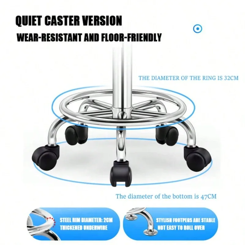 White Round Swivel Salon Stool With Backrest, Line Pattern Cushion, Height Adjustable Ergonomic Working Chair For Beauty Salon, Tattoo Studio And Reception Counter