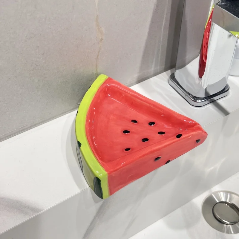 

no water accumulation soap dish bathroom sink soap storage rack jabonera Creative and cute ceramic watermelon soap box with