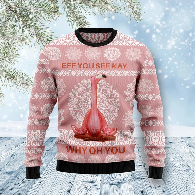 

Fashion Flamingo Ugly Christmas Sweater Trend Autumn Holiday Xmas 3D Printed Men Women Sweatshirt Loose Streetwear Pullovers