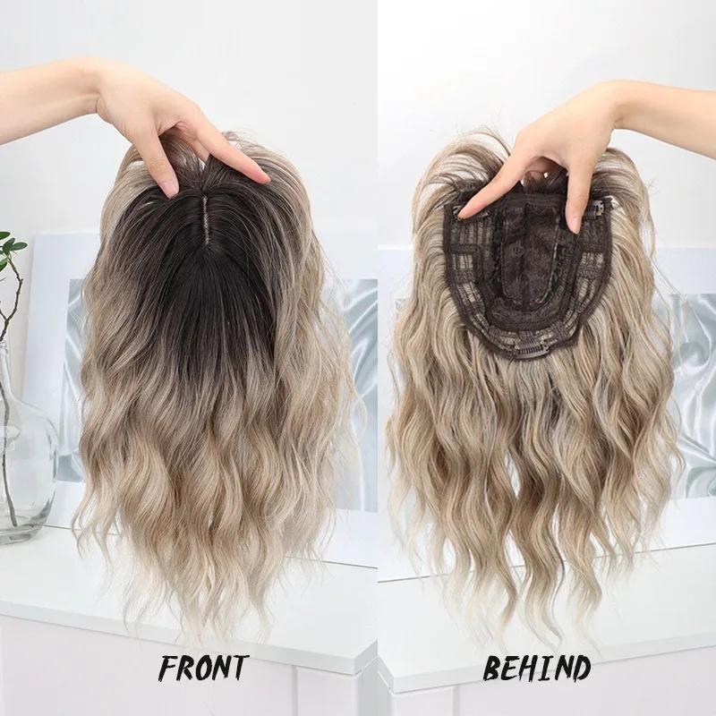 Synthetic Hair Topper With Bangs Balayage Wavy Hairpiece For Women Cover Gray Hair Increase Volume