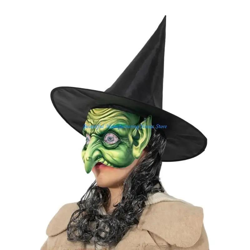 

E56A Witch Mask Hat Women Halloween Party Wizard Hat Cosplay Costume Hat Headwear Halloween Party Hat Headpiece