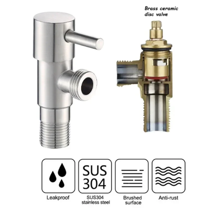 G 1/2 Inch Solid Brass Faucet Triangle Valve Angle Inlet Water Stop Valve Hot Cold Water Heater Toilet Copper Core Switch Valve