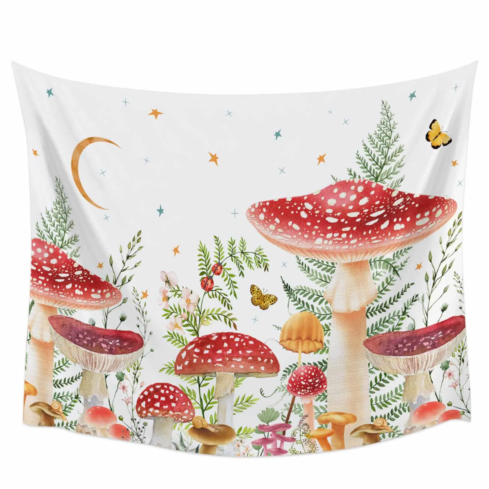 Mushroom Fern Butterfly Ladybug Moon Tapestry Wall Hanging Boho Wall Tapestry Bedroom Living Room Decor Hanging Cloth