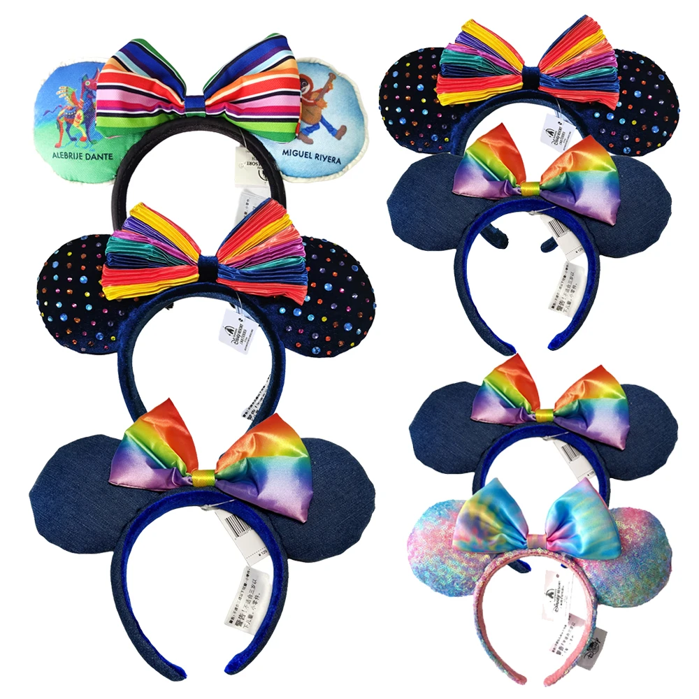 

Alebrije Dante Mickey Mouse Ear Hairband Disney Cartoon Miguel Riyera Female Accessories Girls women Sequins Bow Party Hairband