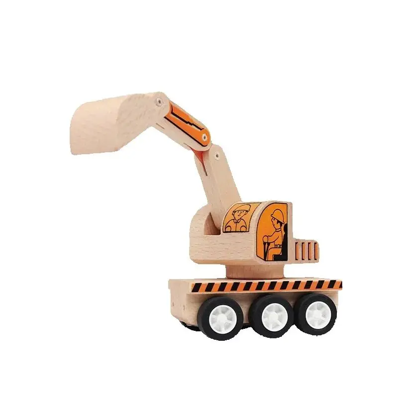 Educatieve houten bouwvoertuig speelgoedset voor kinderen DIY-montage traagheidsvrachtwagen graafmachine mixer roller dumper