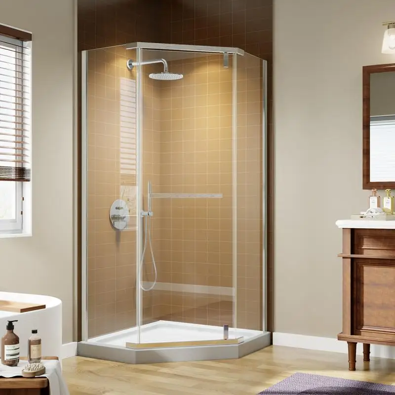 

36" W x 72" H Frameless Neo-Angle Shower Enclosure, 1/4" (6mm) Clear Tempered Glass, Pivot Door, Brushed Nickel Finish, Shower
