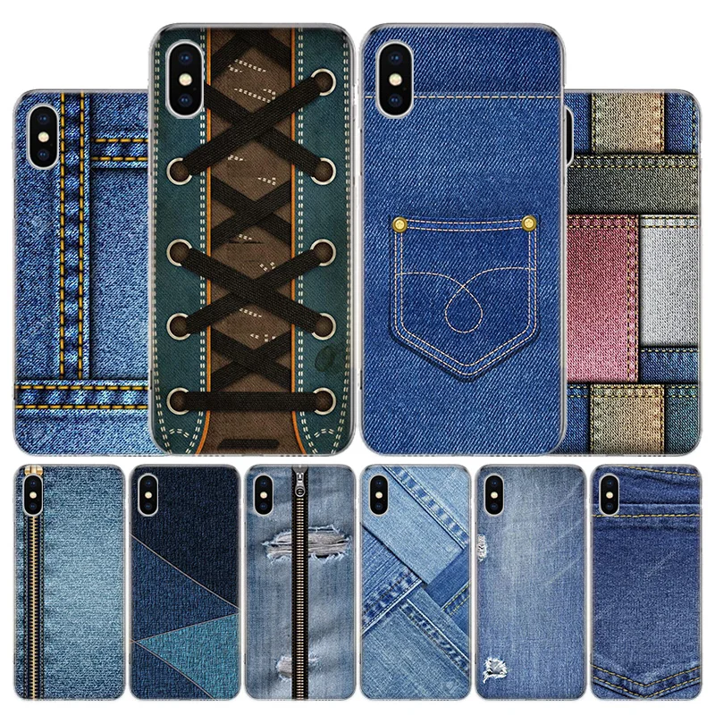 Jeans Cowboy Denim printed Phone Case For Apple iPhone 11 12 13 14 15 16 Pro Max 7 X XS 8 Plus + Mini SE Customized Print Soft C