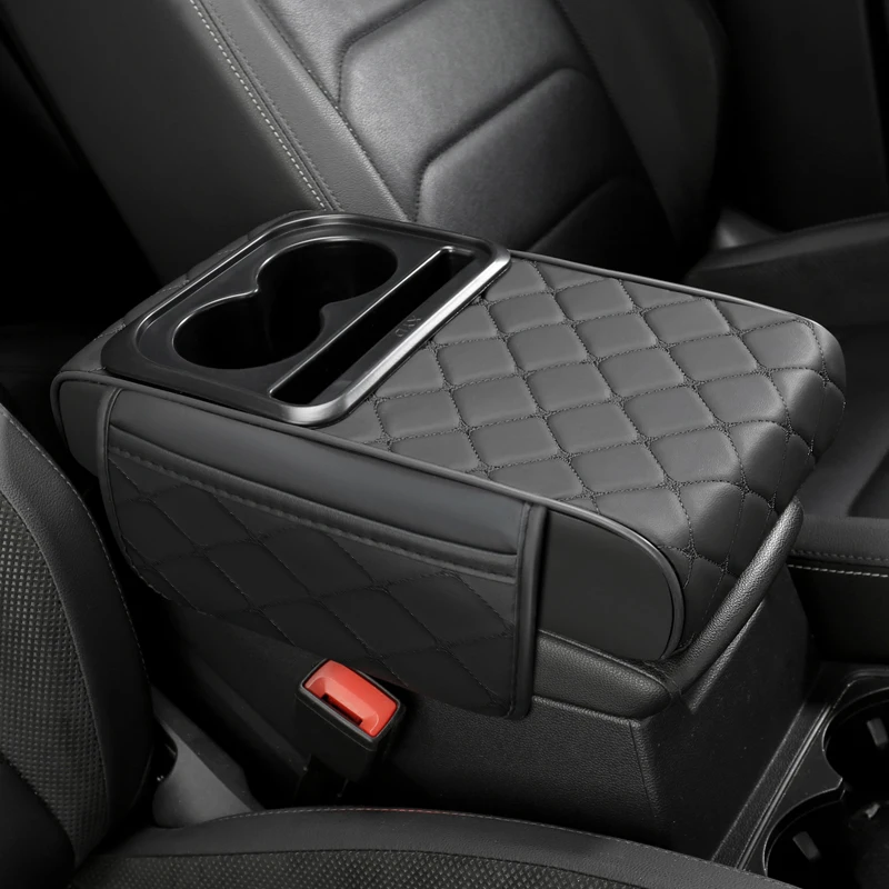 PU-Leder Auto-Mittelkonsolen-Aufbewahrungspolster mit Getränkehalter, Telefonkartenfach, Doppelte Taschen oder Ohne Aufbewahrungsfach – Detail 10