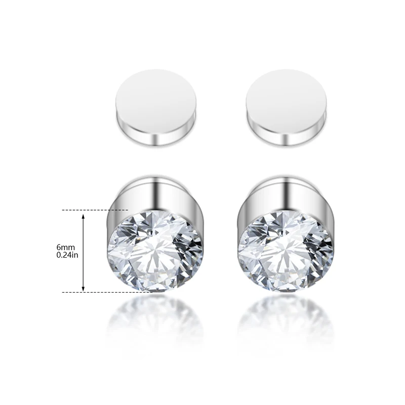 2 Piece Magnetic Stud Earrings With Shiny Zircon For Men Women Fashion Simple Non-Piercing Ear Clips Earrings Party Jewelry 6mm view 2
