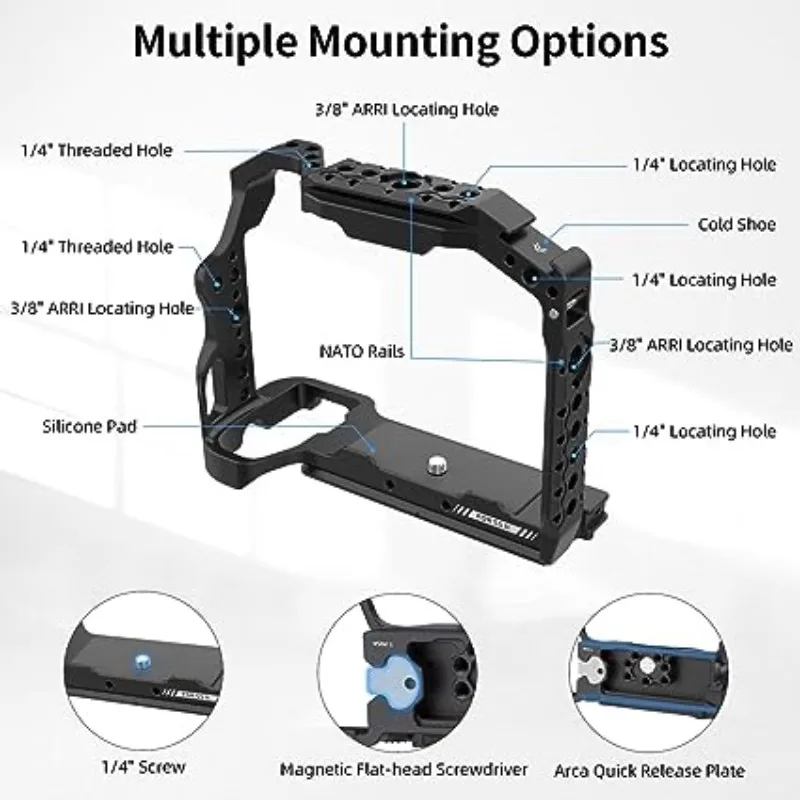 Nitze S5 II Cage NATO Rails,Arca Swiss Plate,Cold Shoe Mount Design for Panasonic LUMIX S5 II Camera