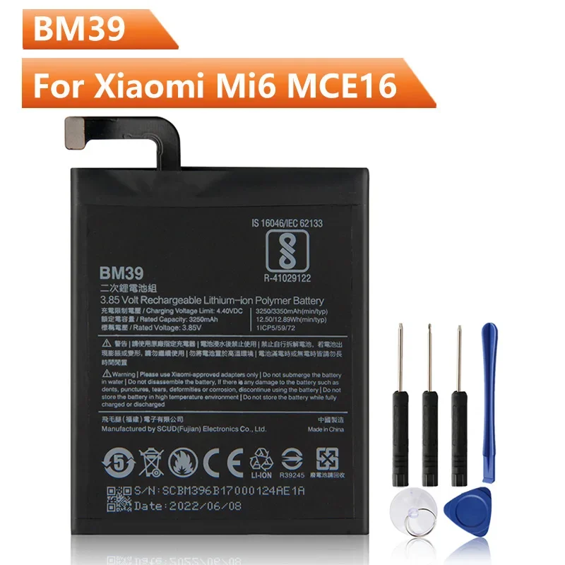 

NEW Replacement Phone Battery BM39 For Xiaomi mi 6 mi6 MCE16 BM39 Rechargeable Battery 3350mAh