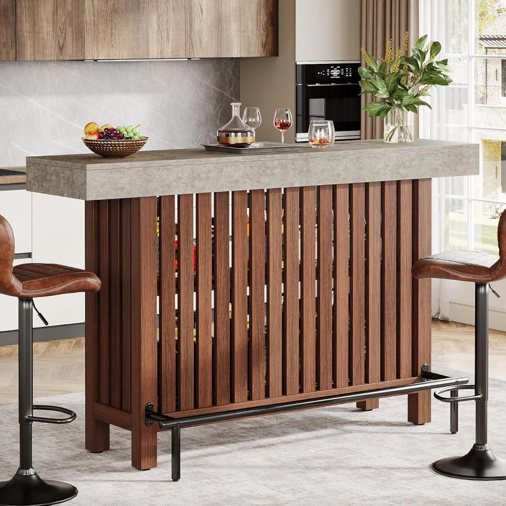 

63-Inch Large Home Bar Unit, 2-Tier Mini Bar Table Height Pub Table with Footrest, Modern Coffee Bar Cabinet for Home Kitchen,