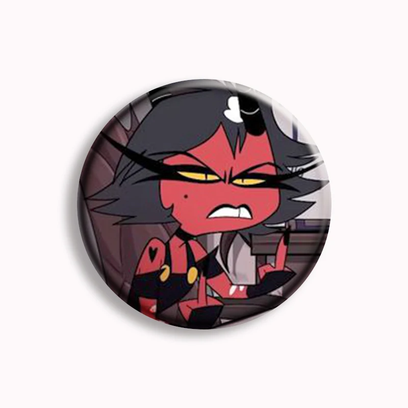 Broche engraçado do anime dos desenhos animados, Pin do botão Fizzarolli, Desenhos animados bonitos, Helluva Boss Blitzo, Emblema, Chapéu, Pano, Decoração do saco, Presente para amigos, 58mm