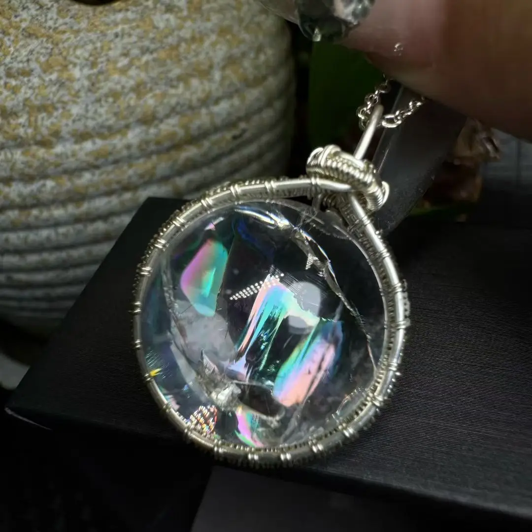 1 Pc Natural Rainbow Rock Quartz Smoky Quartz Pendant Sphere Wire Wrapping Reiki Healing Stone Jewelry Gift Women Men view 3