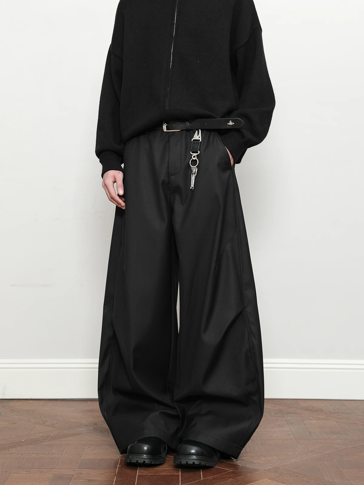 

American Retro Men's And Women's Loose Wide Leg Casual Pants Knife Fold Dra Sle Slimming High Street Faion Trousers