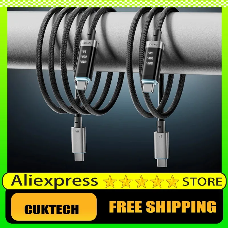 

CUKTECH No.6 Braided Power Cable OLED Screen Digital Display Dual Type-C Fast Charging Car Data Cable IPhone Xiaomi Accessory