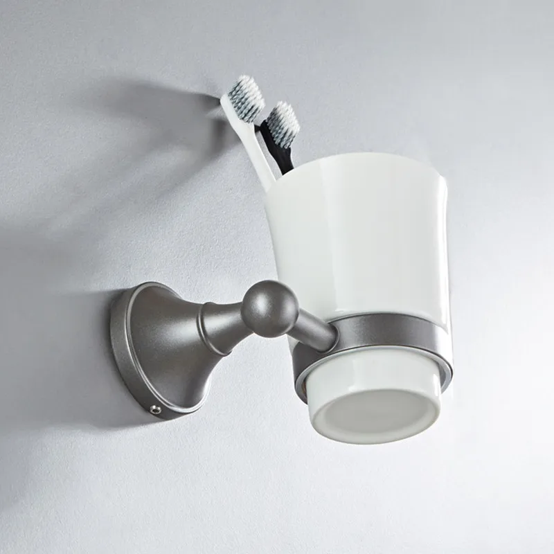 gray Simple retro toothbrush cup holder brass antique Wall hanging antique ceramic cup bathroom pendant mouthwash cup toothbrush