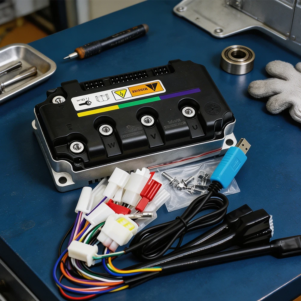 Em85 48V 60V 72V 85A Sine Wave Motor Controller For Electric Scooter 1000W 2000W DC Drive With Programmable Settings And Harness