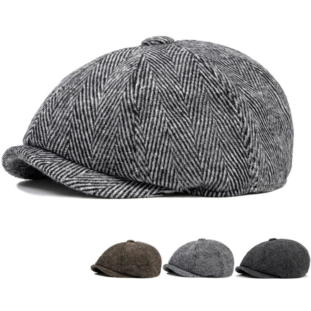 

HT4404 Autumn Winter Hat Caps for Men Women Vintage Striped Octagonal Cap Artist Painter Beret Hat Adjustable Flat Cap Beret Cap