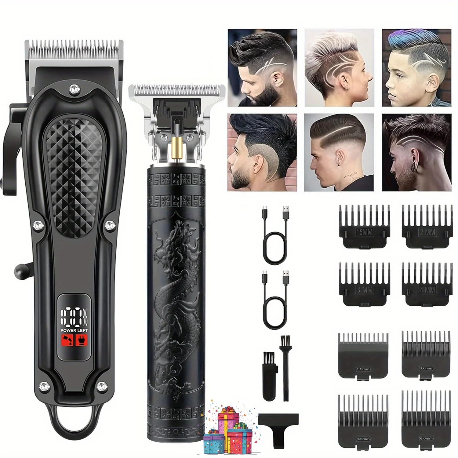 Wireless USB charging lithium battery ABS case digital display and engraving design suitable for a gift for dad elegant barber