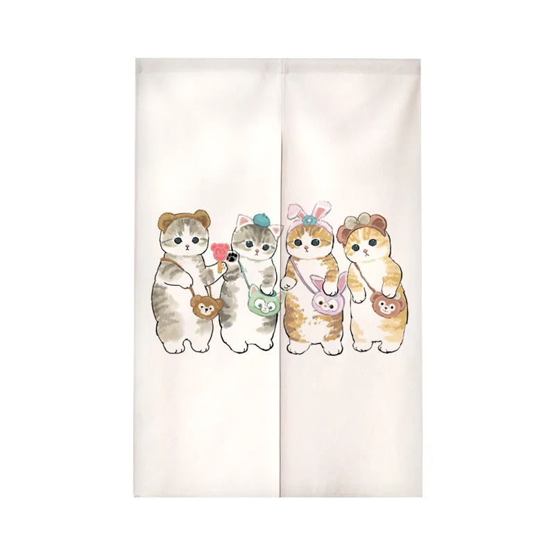 Cortina Noren Japonesa Ilustrada com Gato de Desenho Animado VIKAMA, Design Dividido com Bolso para Varão para Cozinha, Banheiro, Quarto e Decoração de Casa