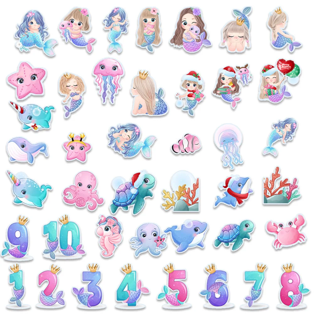 10/20/42PCS Mermaid Numbers Reward Cognition Sticker DIY Phone Laptop Luggage Skateboard Graffiti Decals Fun for Kid Gift