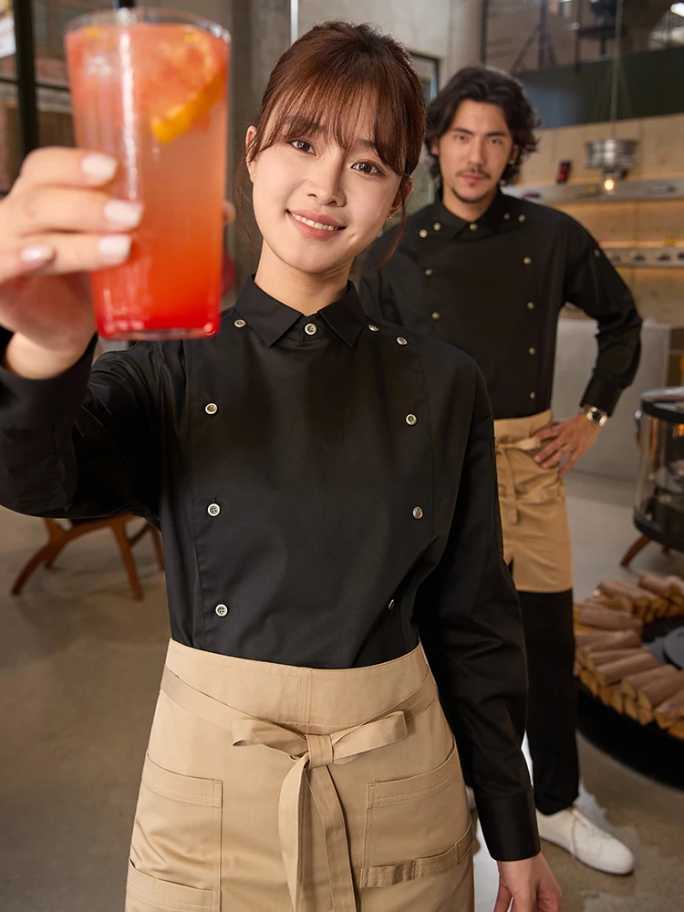 長袖シェフユニフォーム 飲食店スタッフ用 メンズ レディース ホテルキッチン衣装