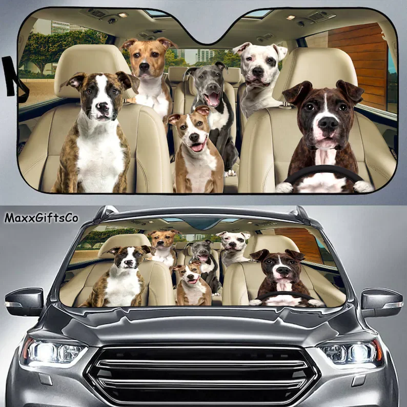 

American Staffordshire Terrier Car Sun Shade, Dogs Windshield, Dogs Family Sunshade, Dogs Car Accessories, Car Decoration, Gift