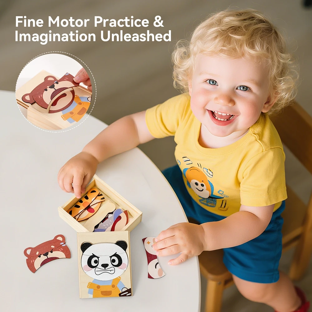 ตัวต่อไม้แต่งตัว ของเล่นมอนเตสซอรี่ ชุดแต่งตัวสัตว์ หมี เปลี่ยนเสื้อผ้า กล่องตัวต่อจิ๊กซอว์ ชุดเดินทางสำหรับเด็ก เกมจับคู่