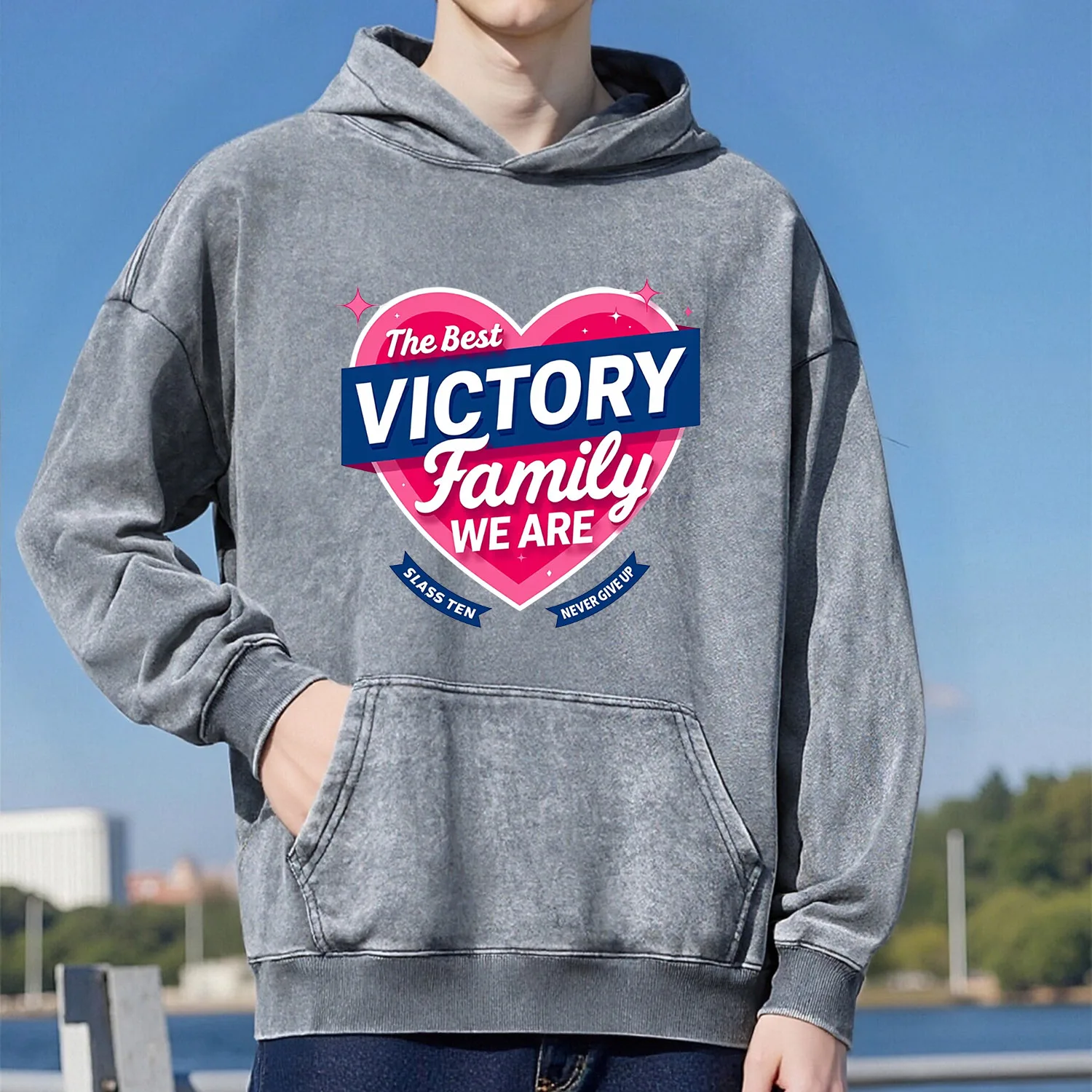 سويت شيرت بقلنسوة بنمط مغسول من VICTORY للجنسين بتصميم رياضي كاجوال مصنوع من القطن الخالص طراز الشارع 400 جرام