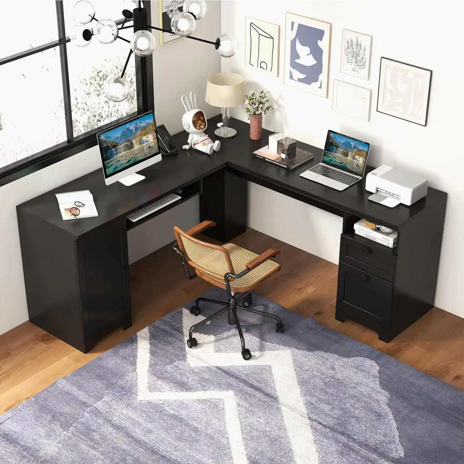 L-förmiger Schreibtisch, 66 "× 66" Eck computer tisch mit Schubladen und Ablage fach, Home-Office-Schreibtisch, robuster und platzsparender Computer